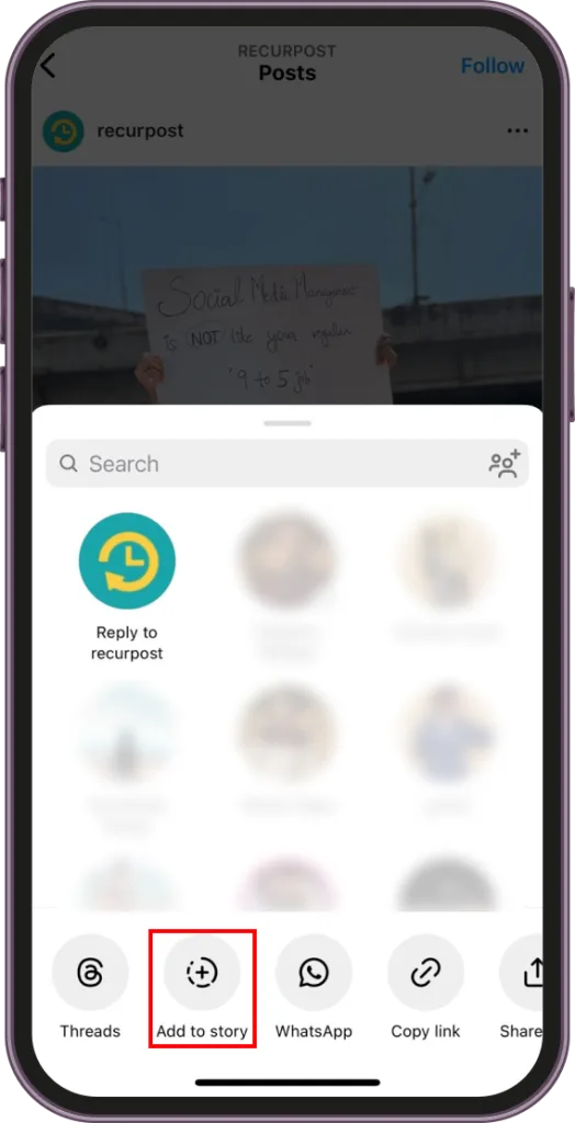feed to story repost for Instagram step 2