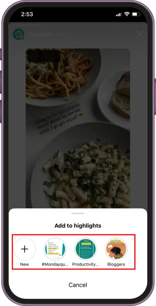story to highlight repost for instagram step 2