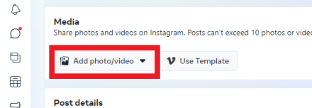 Click on add photo video to schedule instagram posts from desktop.