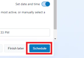 Click on the schedule button to schedule your instagram post from the desktop.