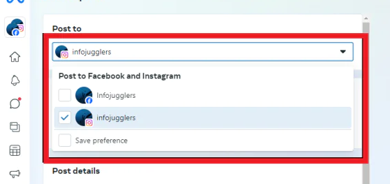 Click on the drop down menu to select your Instagram account.