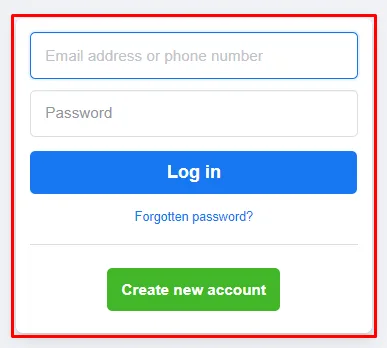 Facebook Login page