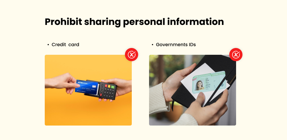 Prohibit sharing personal information