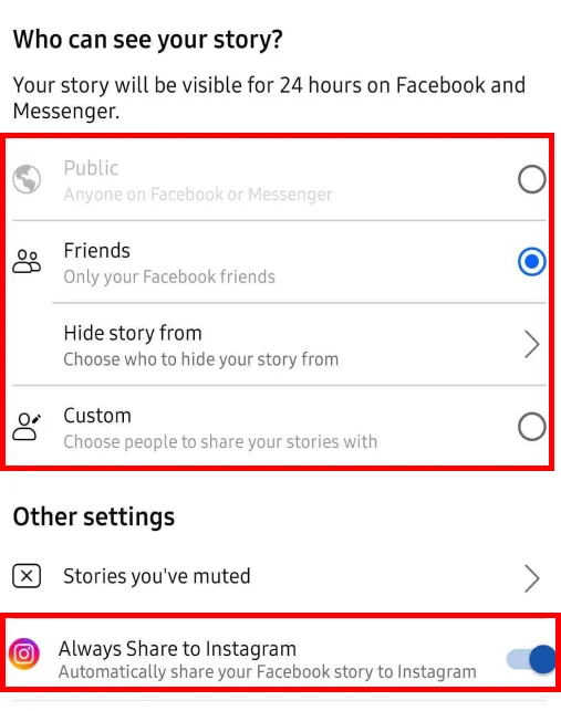 Instagram story Privacy option