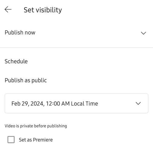 Schedule on YouTube Mobile App