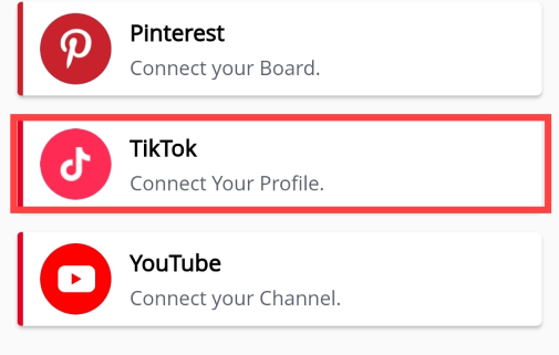 Select TikTok from the list of social accounts