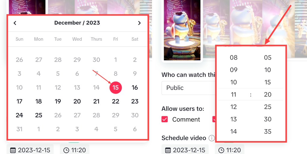 Set date and time to schedule tiktok posts on mobile
