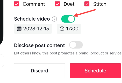 Turn on the Schedule toggle to turn on mobile scheduling