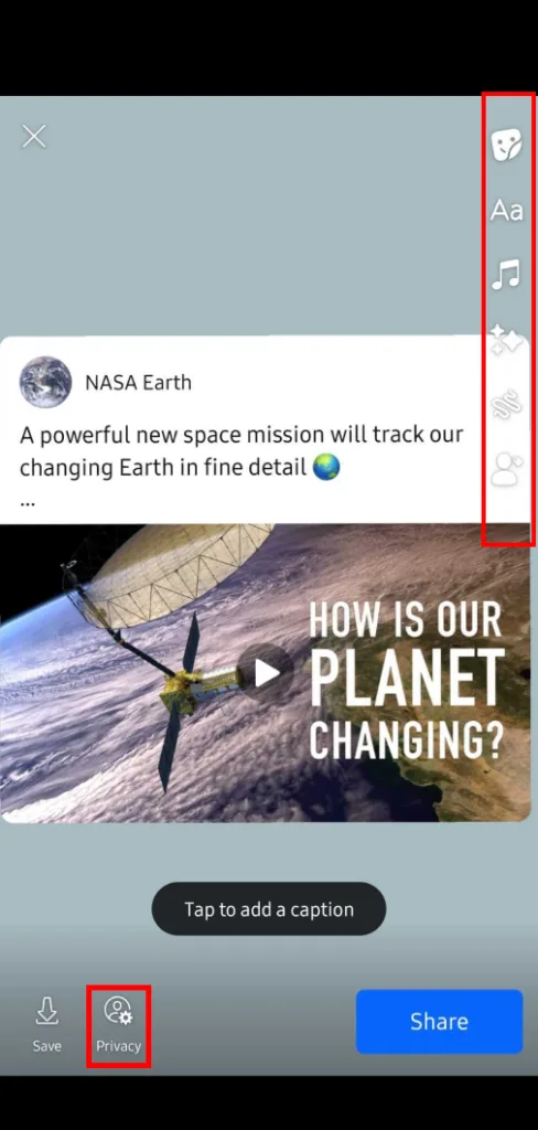 The post will then appear as a preview in your story.