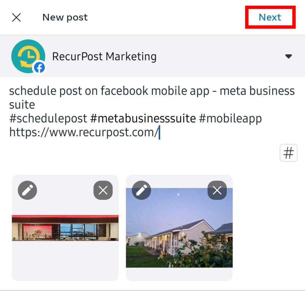 Create your post and tap Next