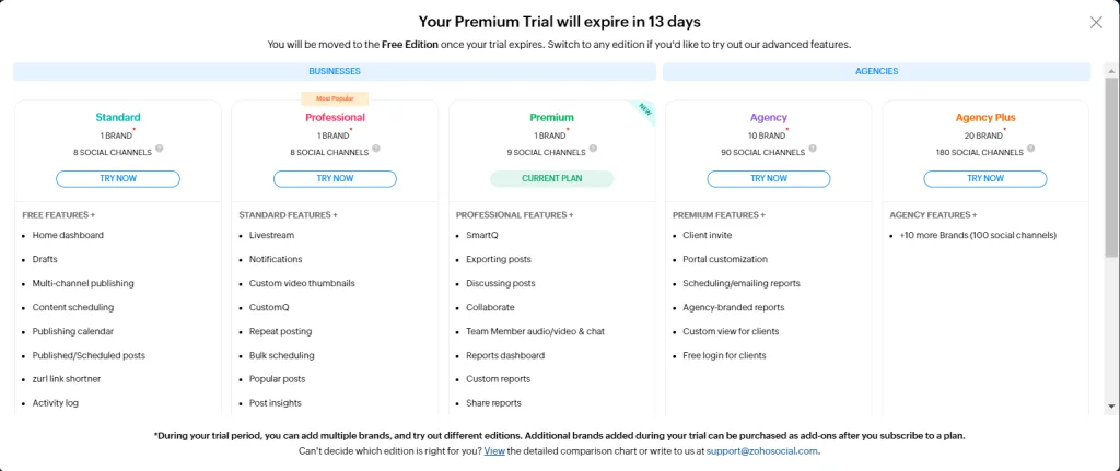 Zoho social pricing