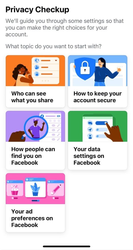 Privacy Checkup in Facebook mobile app