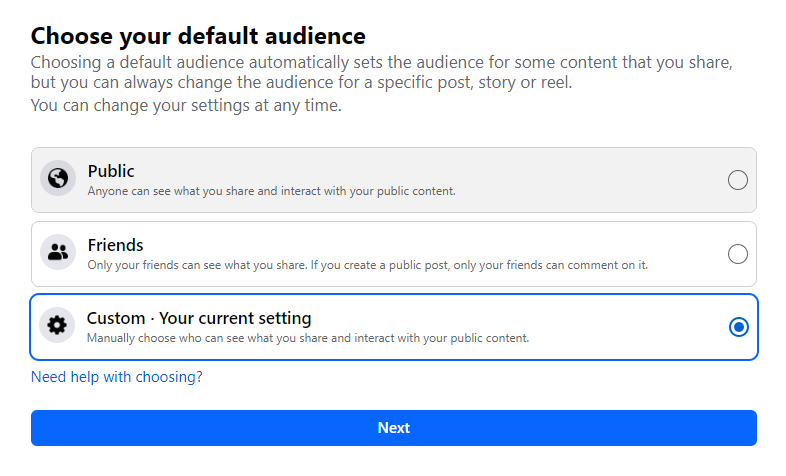Choose your default audience on Facebook Desktop