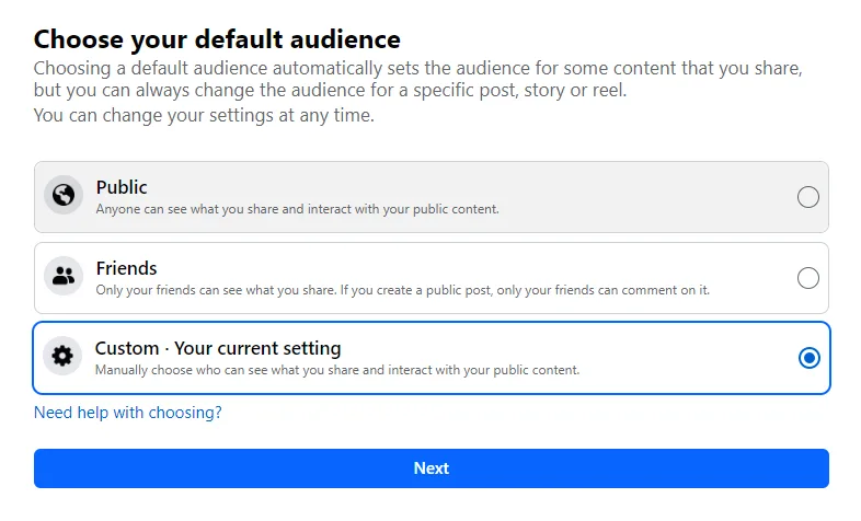 Choose your default audience on Facebook Desktop