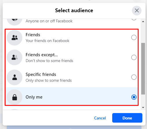 Select audience on Facebook Desktop