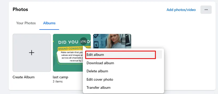 Edit Album on Facebook profile