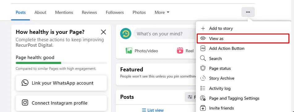 Select View As to see your profile as the public does