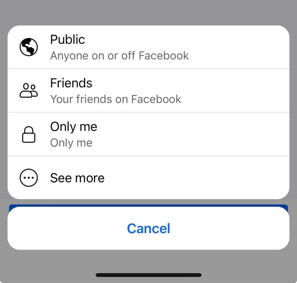 Choose the audience to show information on Facebook app