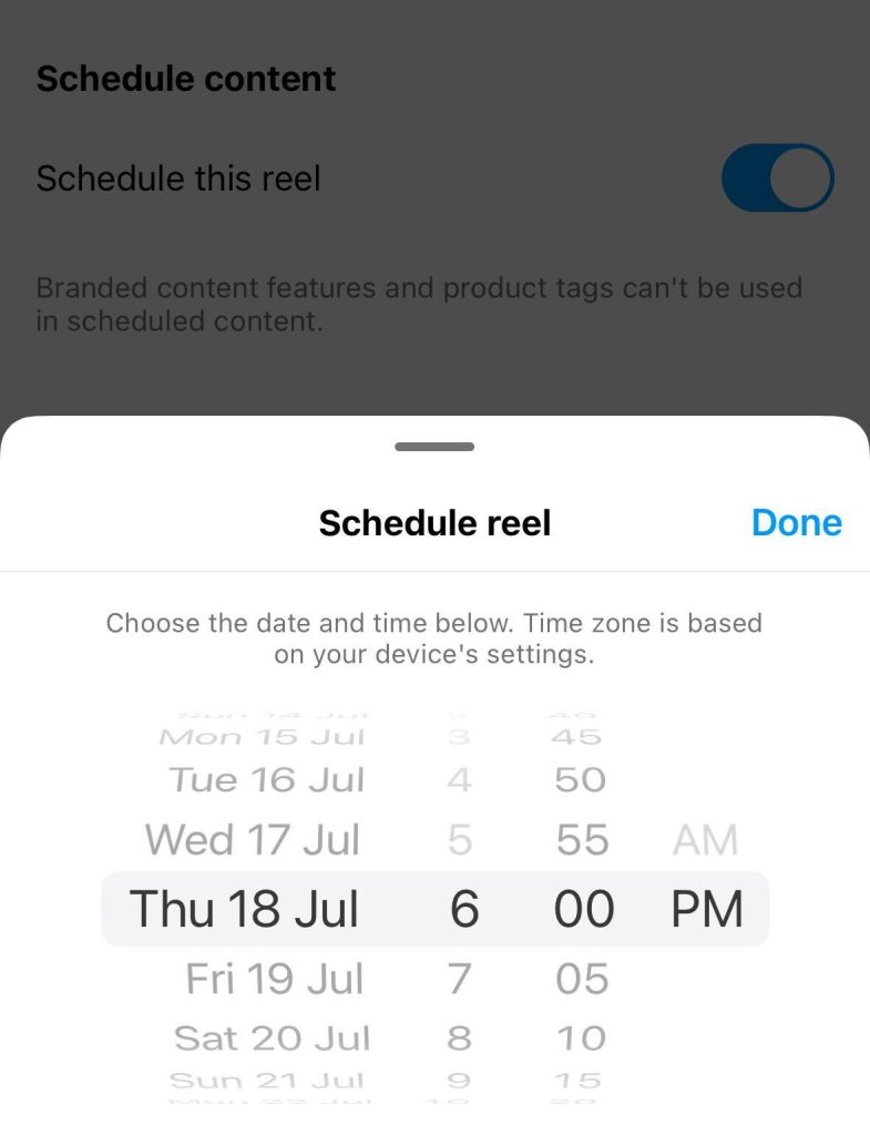 schedule Instagram reel
