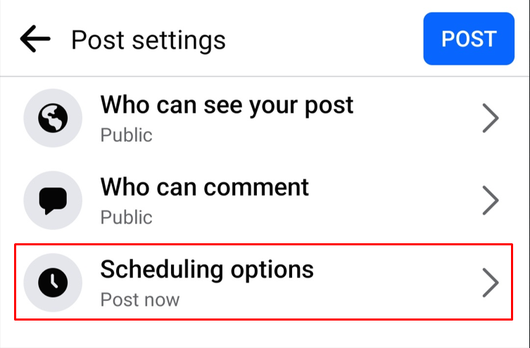 click on scheduling options