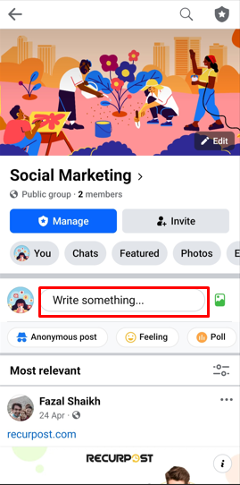 click on 'write something'