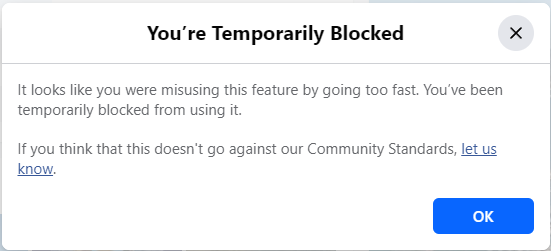 Facebook Temporary Block
