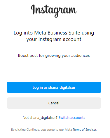 Log into Meta Business Suite using your Instagram account