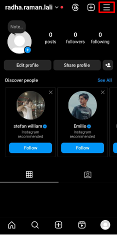 open the Instagram account profile