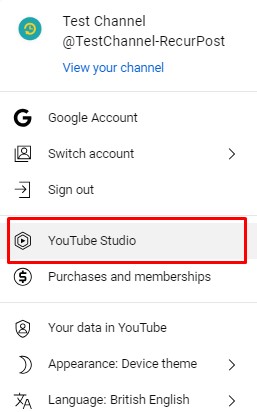 YouTube Studio Dropdown