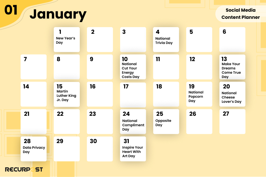 January Social Media Content Planner