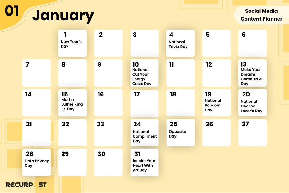 January Social Media Content Planner