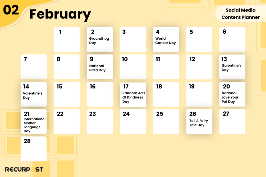 February Social Media Content Planner