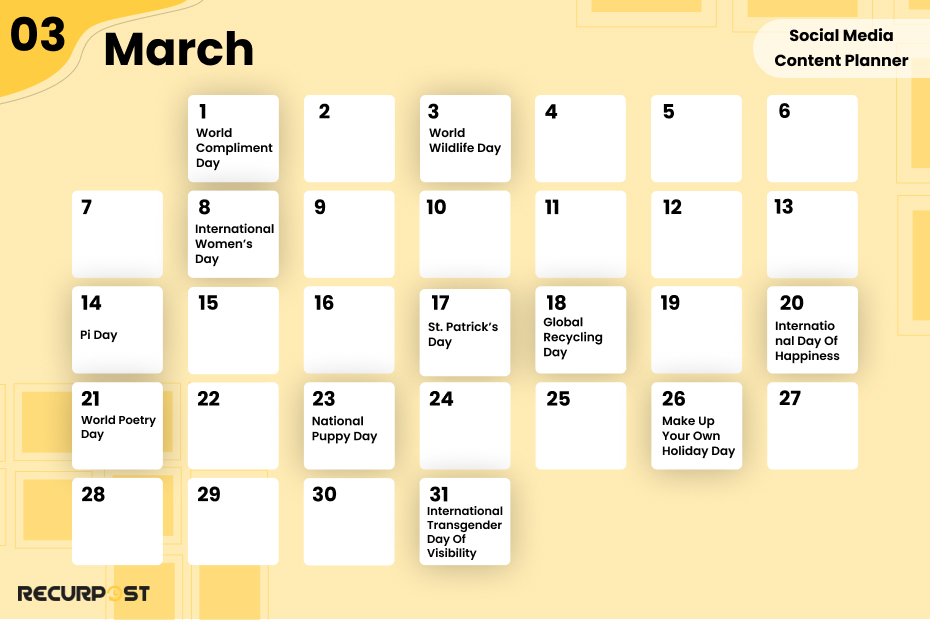 March Social Media Content Planner