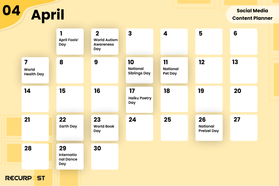 April Social Media Content Planner