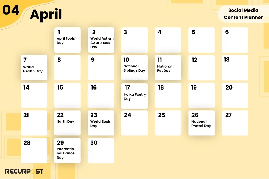 April Social Media Content Planner