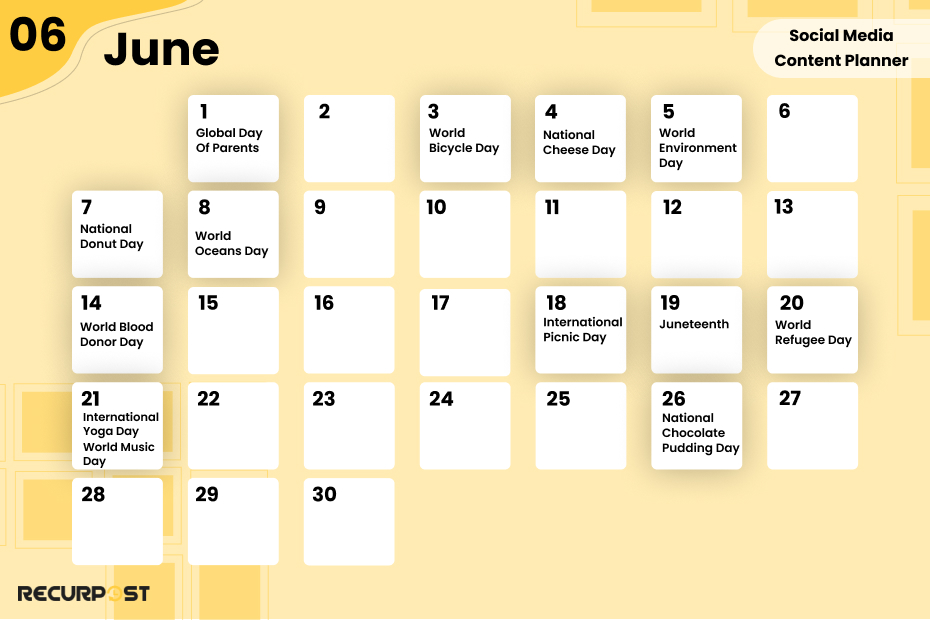 June Social Media Content Planner