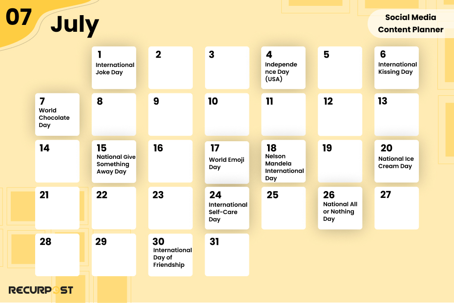 July Social Media Content Planner