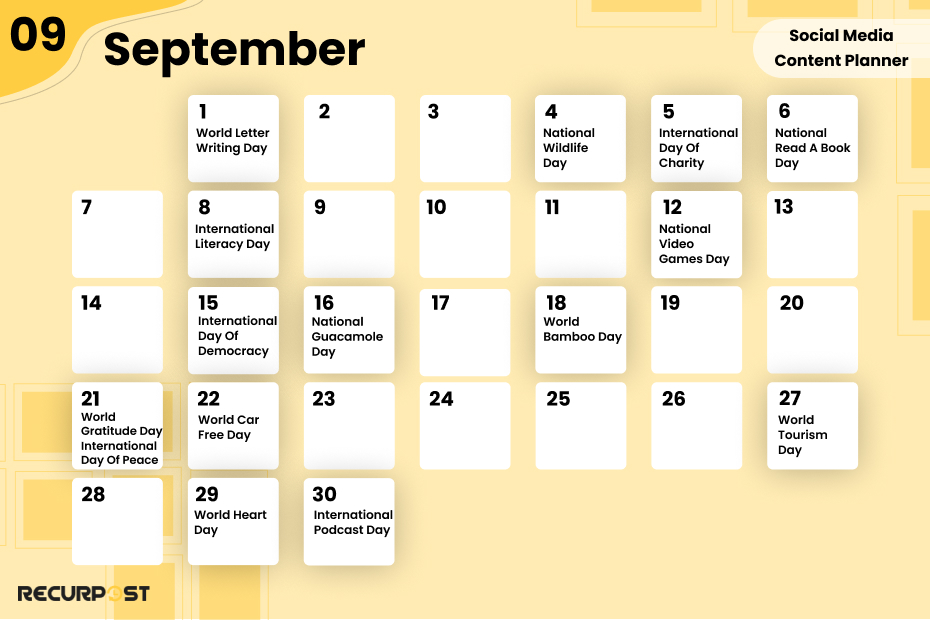 September Social Media Content Planner