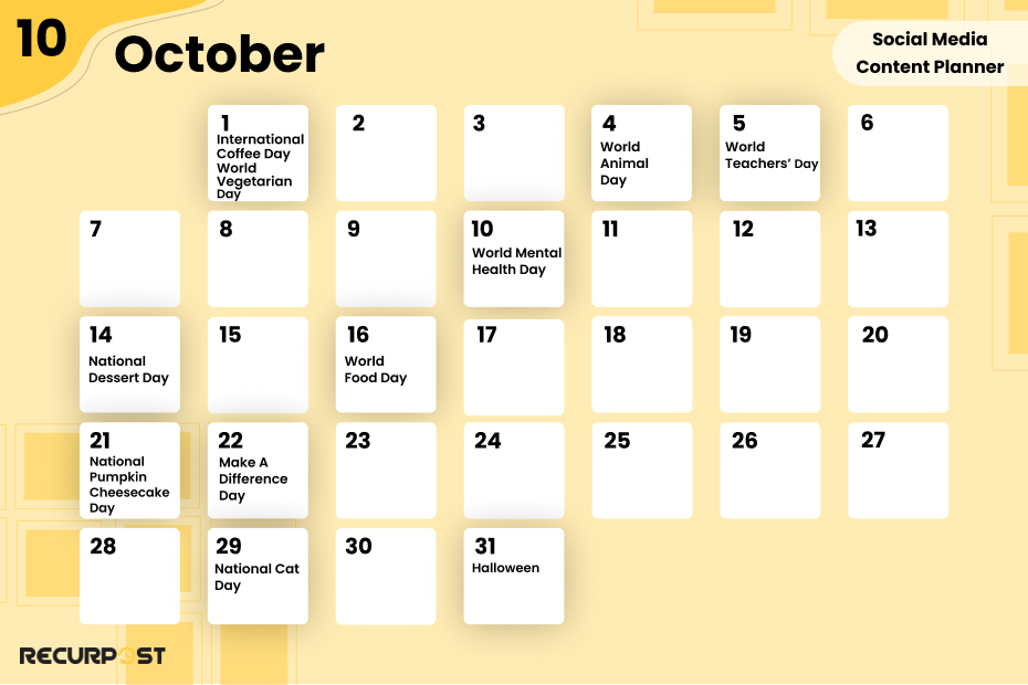 October Social Media Content Planner