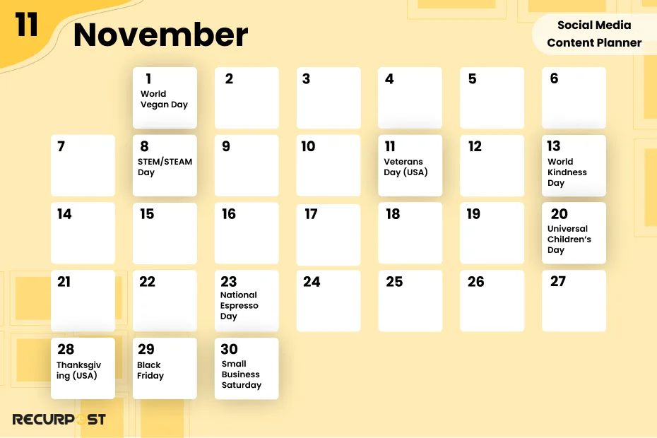 November Social Media Content Planner