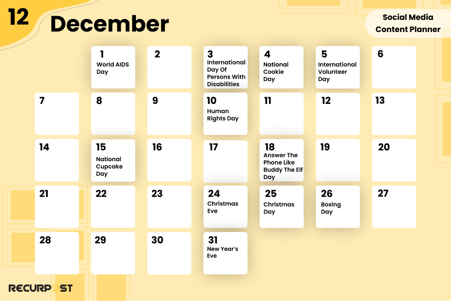 December Social Media Content Planner