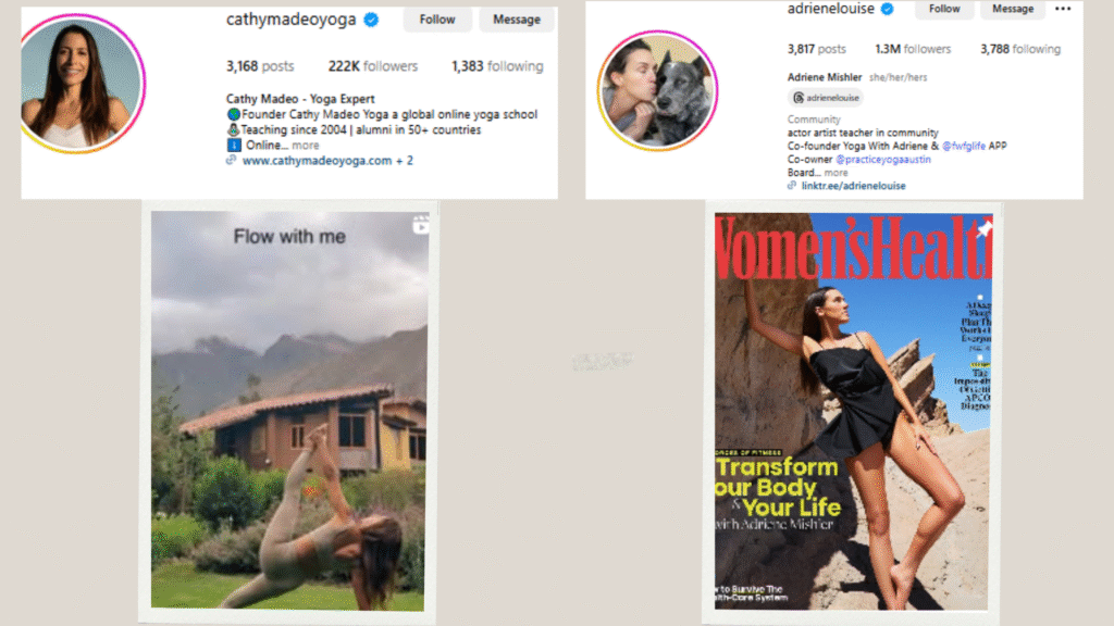 Famous yoga influencers instagram posts with social media call-to-action