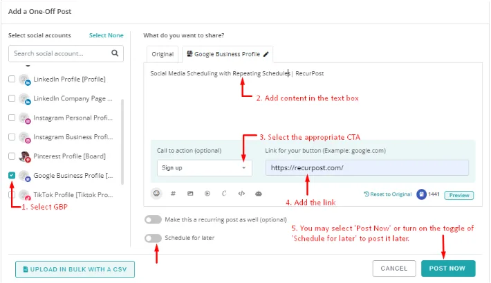Google Business call to action examples