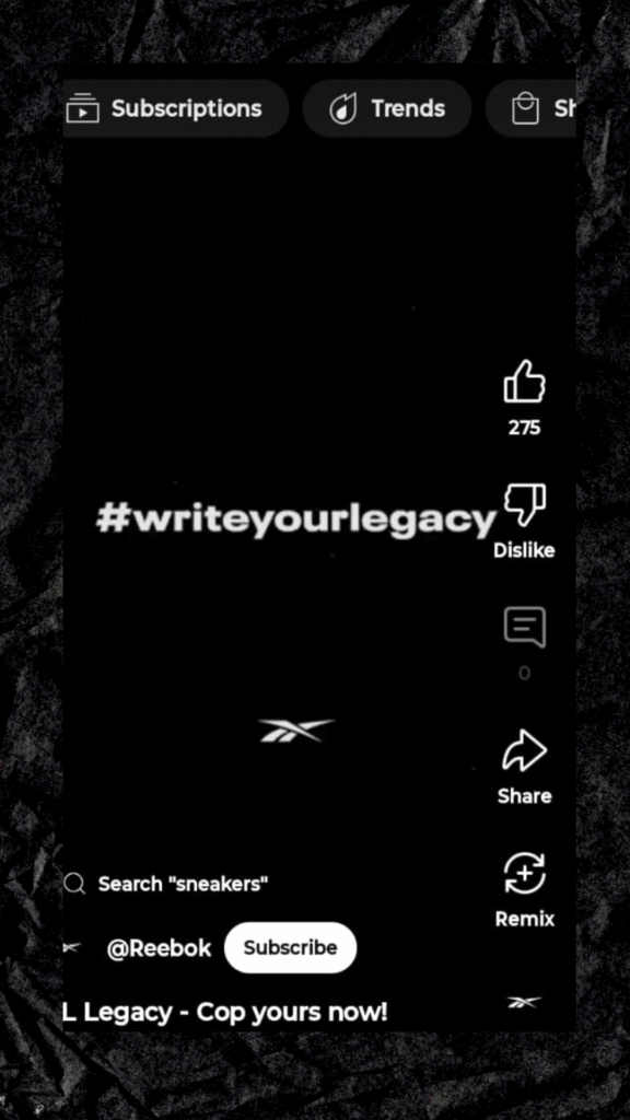 Reebok youtube short with call to action  