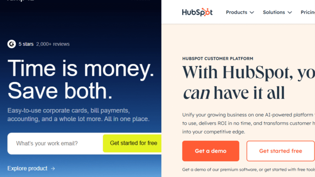 Landing page of Ramp and Hubspot with Call-To-Action