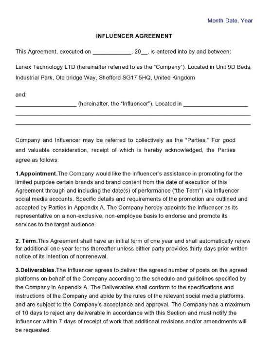 influencer agreement