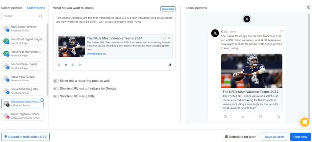 RecurPost preview feature
