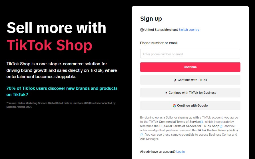 sign up on tiktok seller account