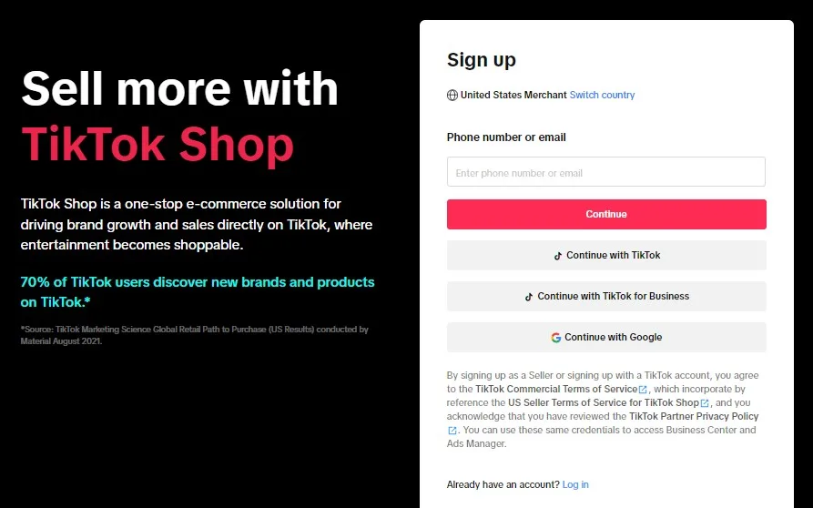sign up on tiktok seller account