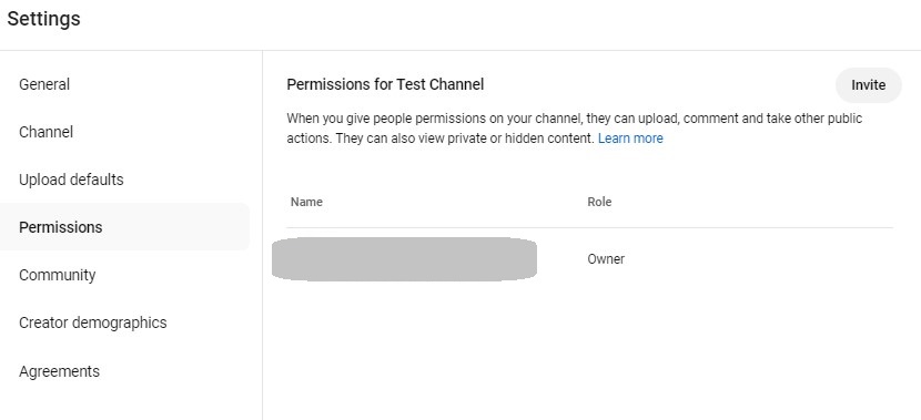 youtube channel permission